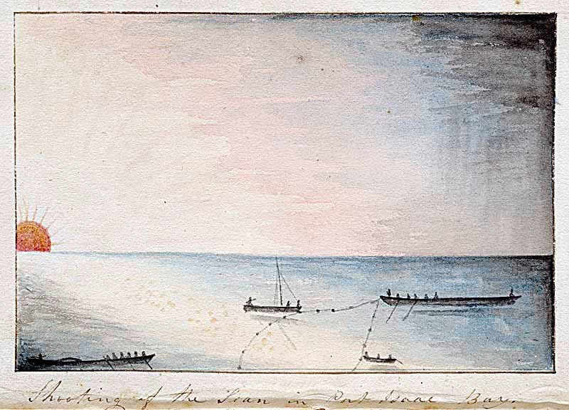 ‘Shooting of the Sean in Port Isaac Bay’ by John Watts Trevan 1835